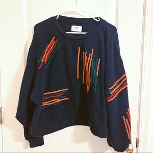 Zara sweater Large Navy Blue orange stripes